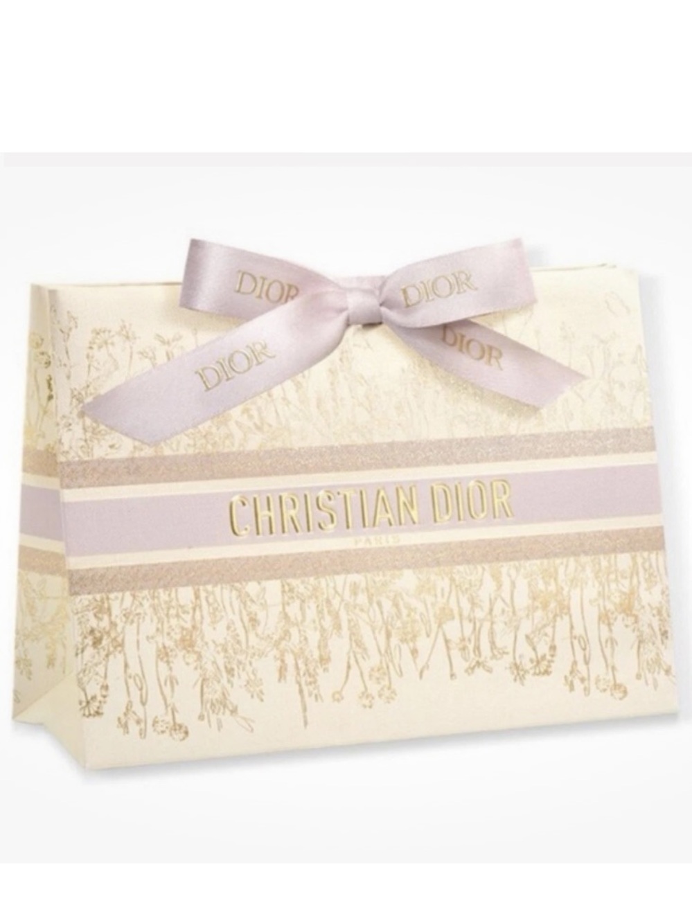 Dior Cream Gift Bag with Pale Pink Ribbon and Gold Foil